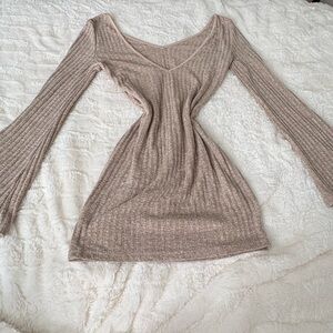 SHEIN Beige Ribbed Knit Dress